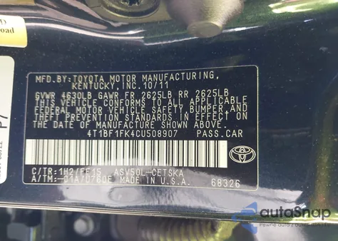 2012 Toyota Camry Se z USA, uszkodzony, nr VIN 4T1BF1FK4CU508907